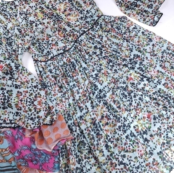 Anthropologie Bhanuni Multicolored Teal Black Floral Sheer Dress Sz 2 Pe… - Picture 11 of 12